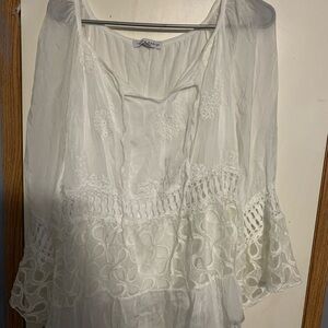 Tempo Paris Sheer White Lace Blouse
